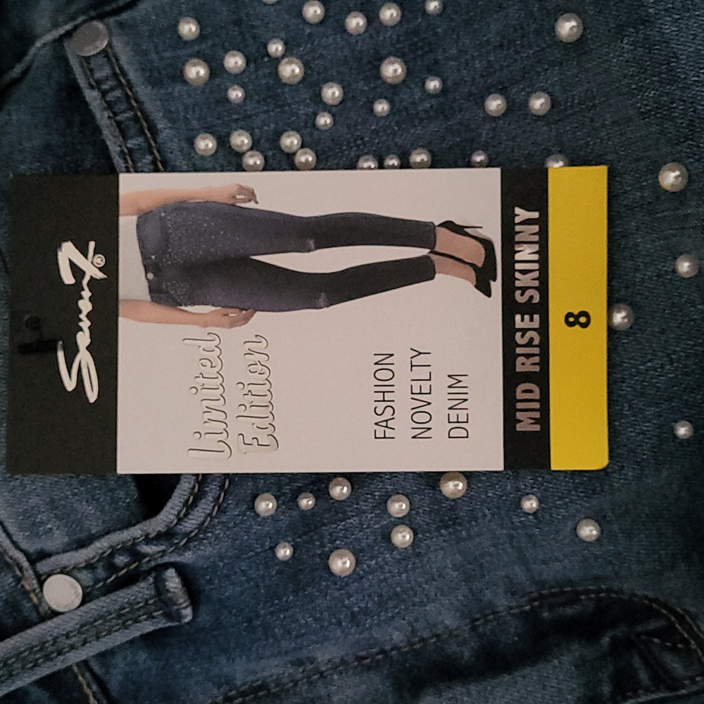 Seven7 Women's Skinny Jeans - Blue with White Accents - Picture 2 of 6